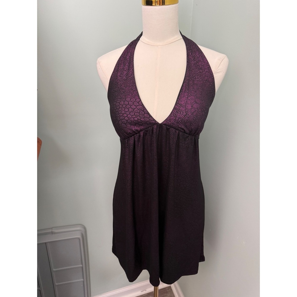 Vintage Wet Seal Purple Metallic Snakeskin Halter Mini Dress Y2K Party